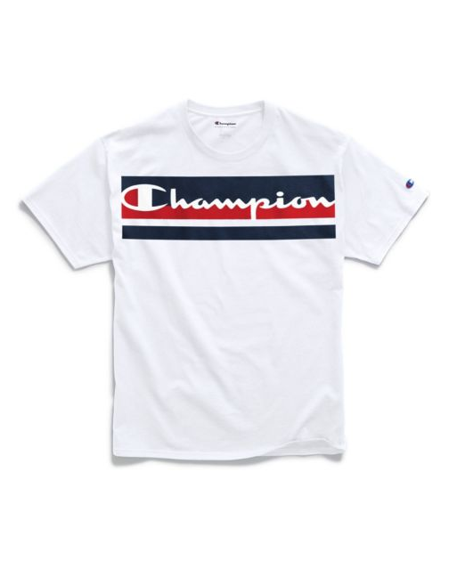 Champion Men's Classic Jersey Tee, Logo with Stripes GT23H Y07978