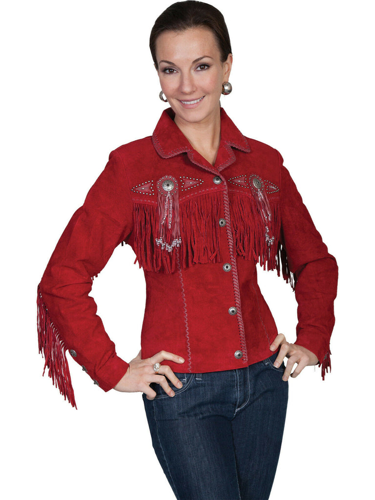 Scully Leather Women's Beaded Fringe Conchos Boar Suede Jacket L152