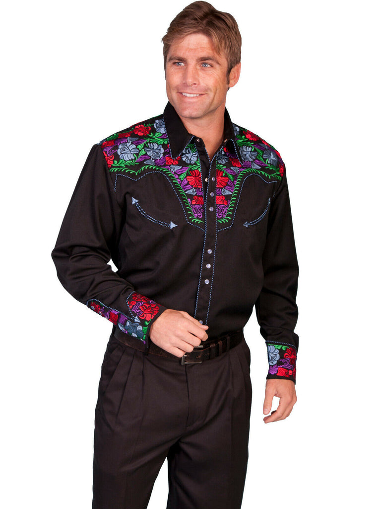 Scully Men's Shirt Western Poly Blend Bright Floral Stitch Long Sleeve P-634C