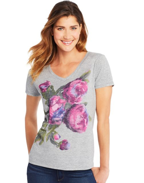 Hanes Women's Lucious Peonies Short Sleeve V-Neck Tee GT9337 Y06920