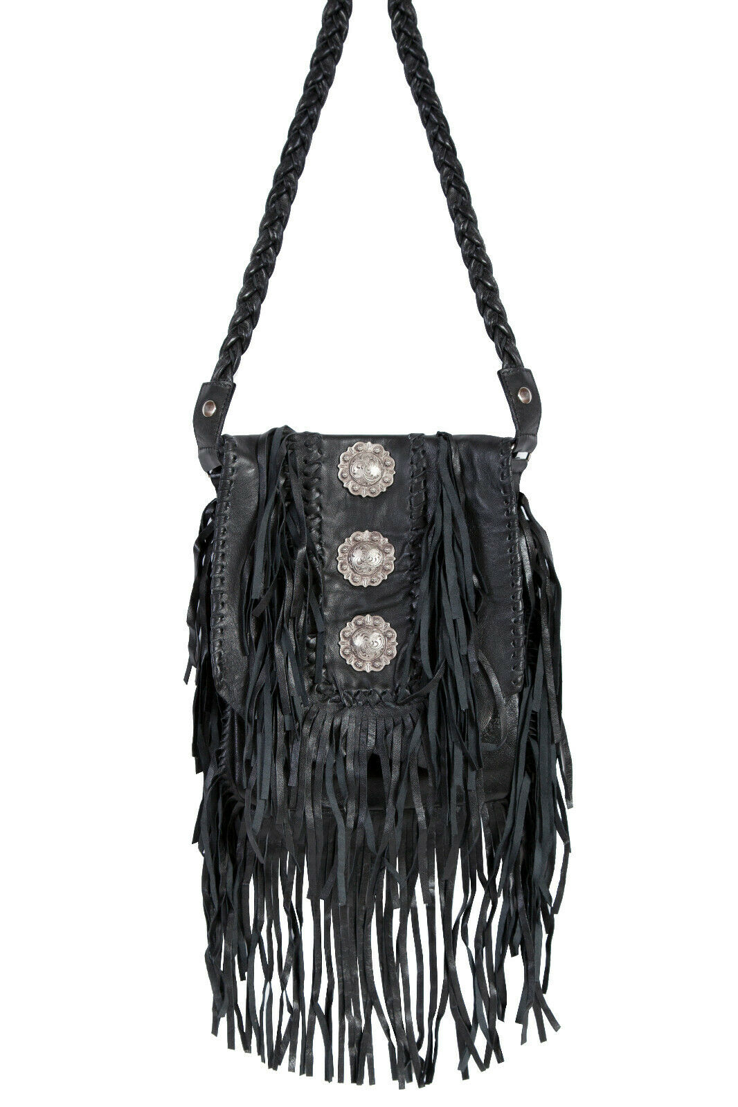 Scully Leather Handbag Womens Black Fringe Crossbody Bag B94