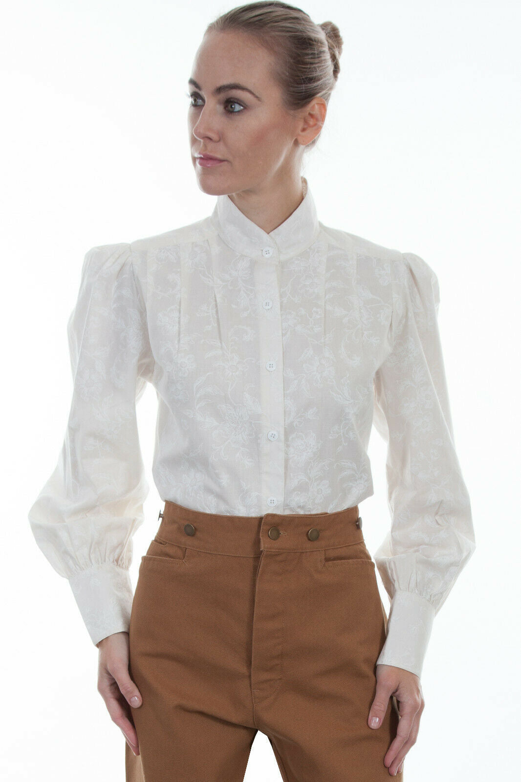 Wahmaker Women's 100% Cotton Le Fleur Long Sleeve Blouse 741390