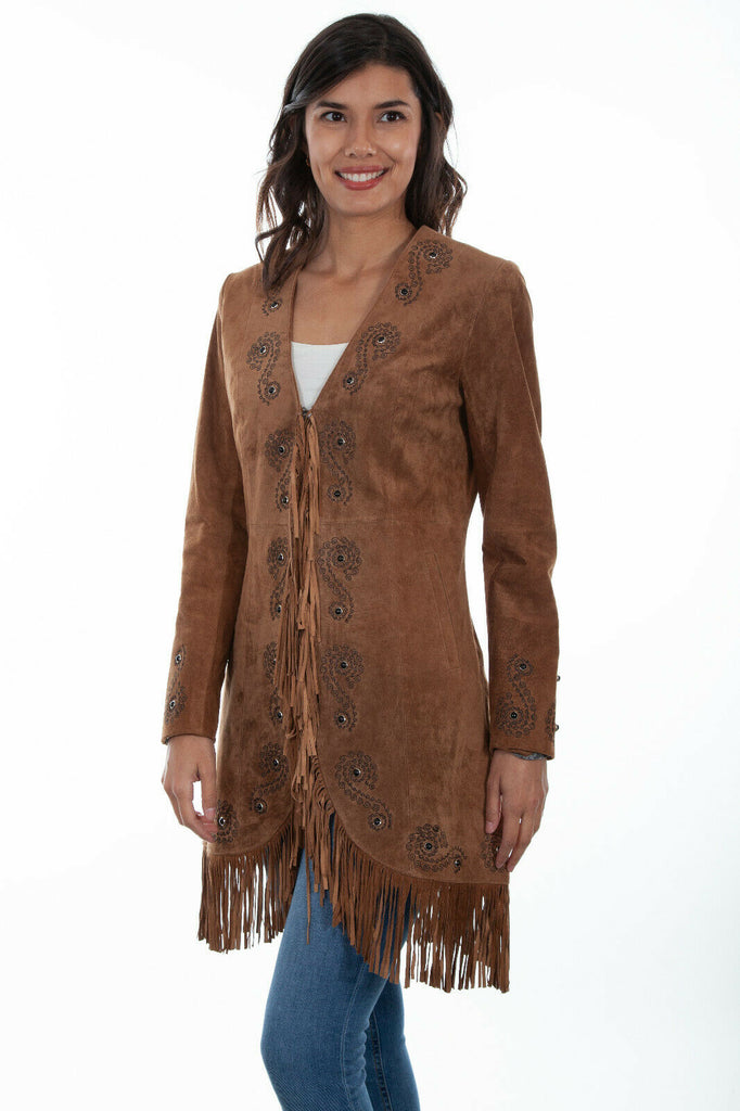 Scully Leather Women's Fringe Silver Stitch Studded Boar Suede Jacket L165