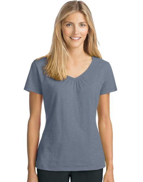 Hanes Women's Slub Jersey Shirred V-Neck O9253