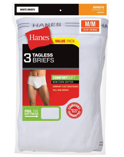 Hanes Men's White Briefs 3 Pack 2252P3