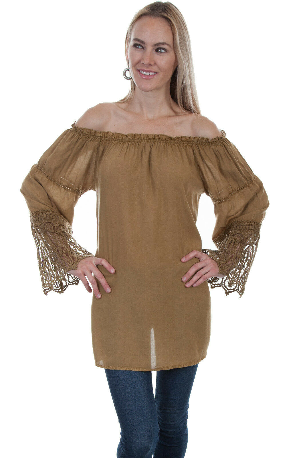 Scully Women's Elegant Crochet Long Sleeve Blouse HC452