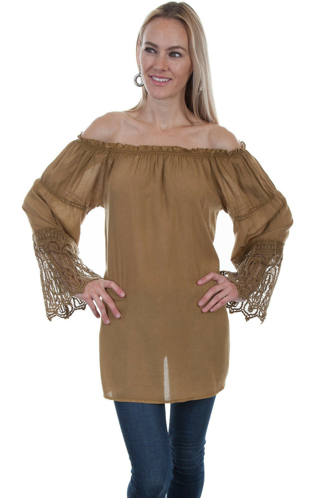 Scully Women's Elegant Crochet Long Sleeve Blouse HC452