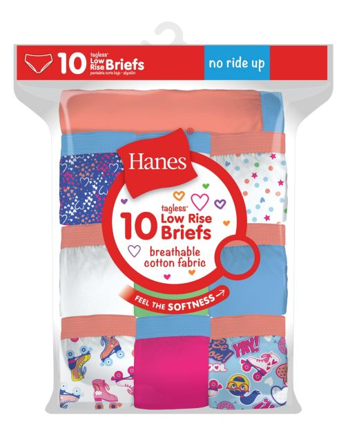 Hanes Girls Tagless Low Rise Briefs P10 GP10LR