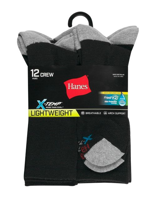 Hanes Men's FreshIQ™ X-Temp® Crew Socks 12-Pack LTAC18