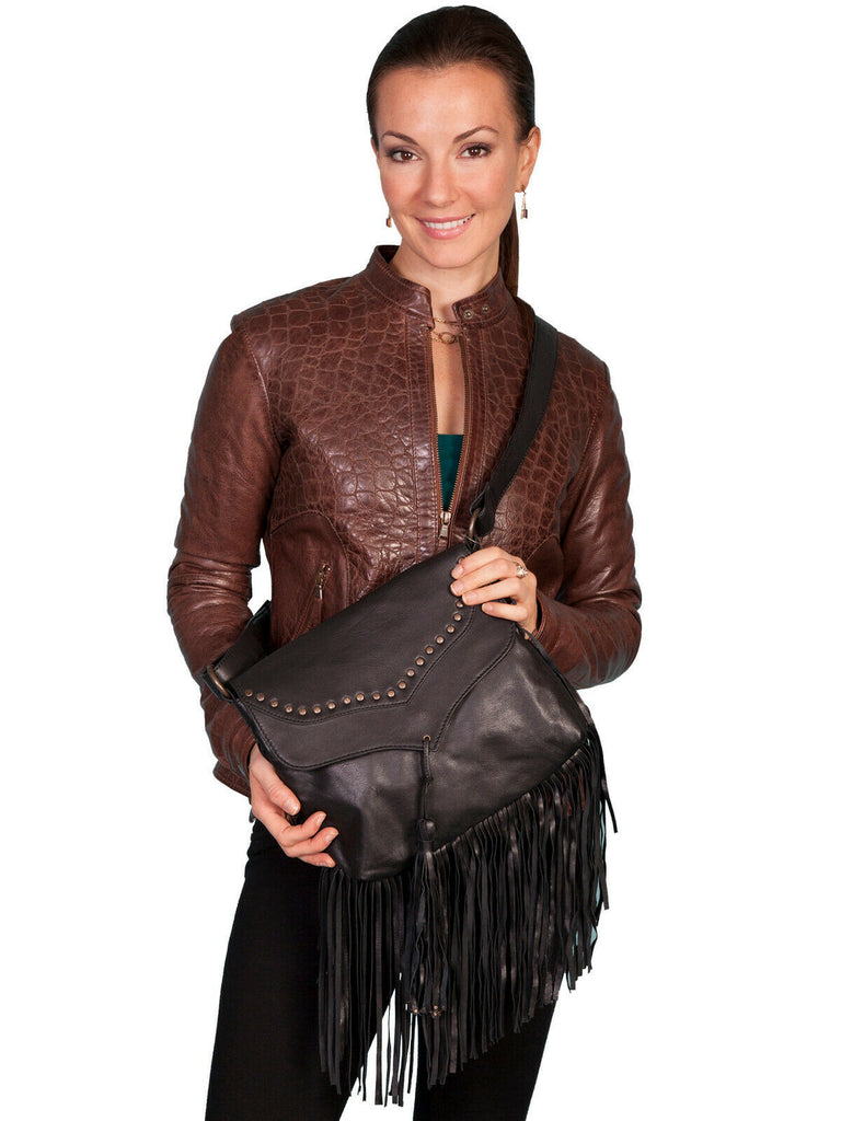 Scully Leather Handbag Womens Black Soft Fringe Crossbody Bag B73