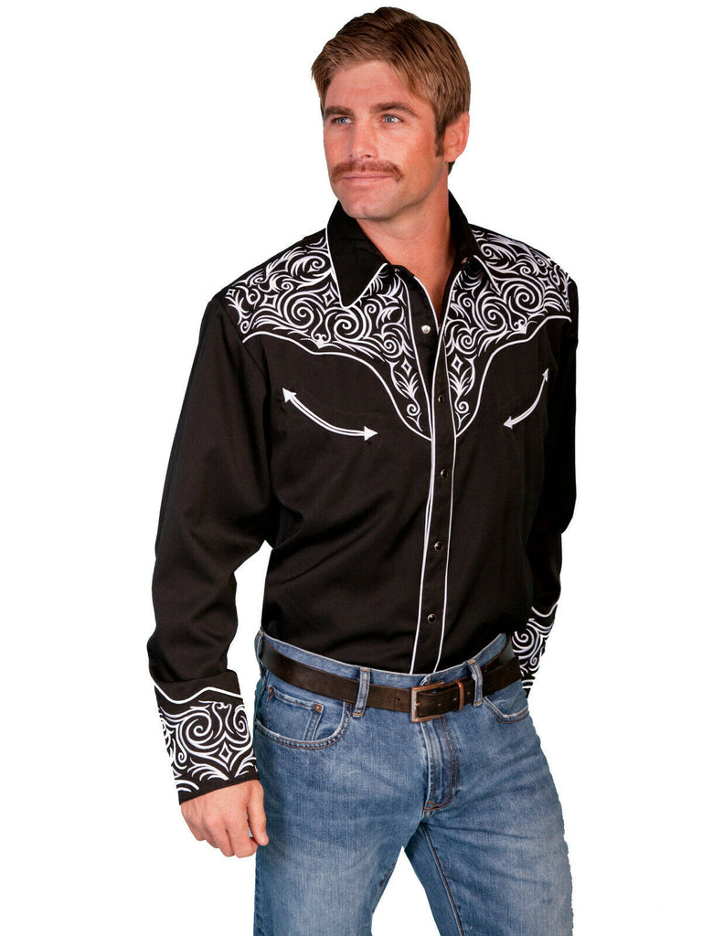 Scully Western Men's Polyester L/S Scroll Embroidered Western Shirt P-815