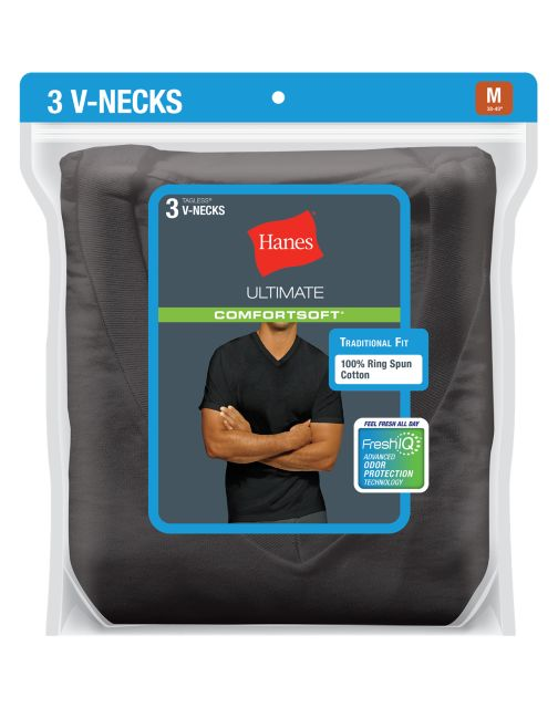Hanes Classics Men's Traditional Fit ComfortSoft® TAGLESS® Dyed Black V 7883B3