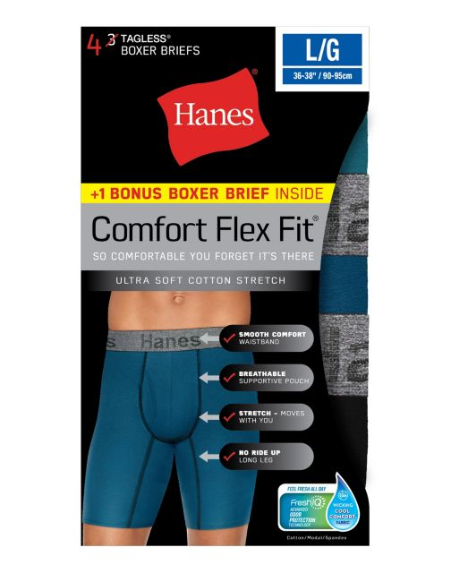 Men's Comfort Flex Fit® Ultra Soft Cotton Stretch Long Leg Boxer Briefs 4-Pack