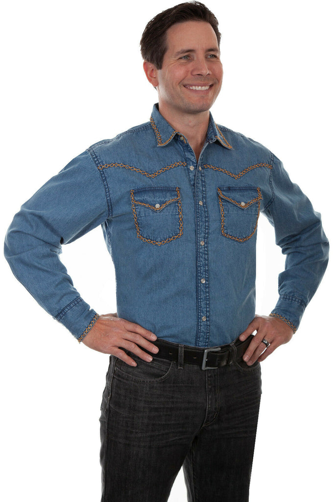 Scully Men's Long Sleeve Denim Western Shirt PS-236