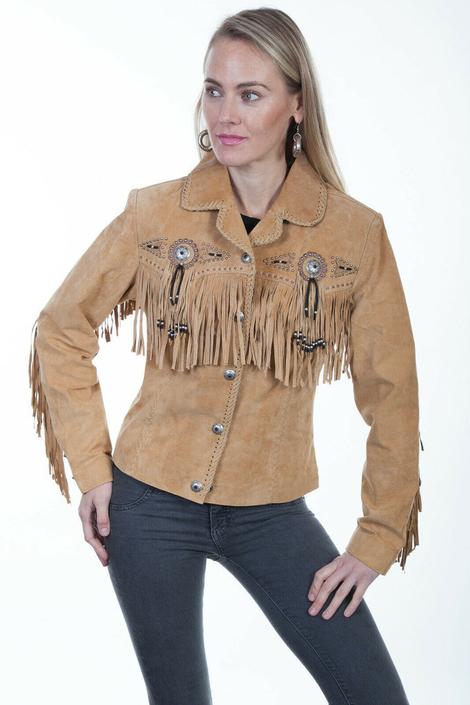 Scully Leather Women's Beaded Fringe Conchos Boar Suede Jacket L152