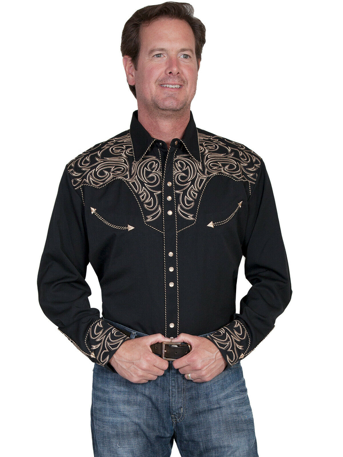 Scully Western Big Men's Polyester Long Sleeve Big Scroll Western Shirt P-852X
