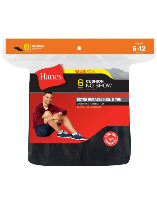 Hanes Men's Cushion No-Show Socks 6-Pack 190/6