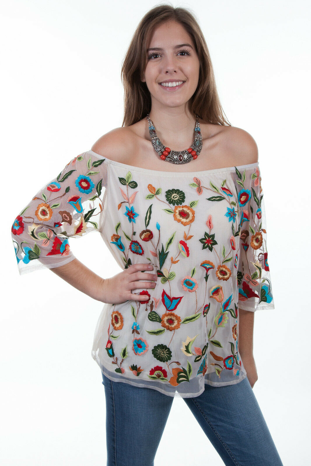 Scully Womens Floral Garden Short Sleeve Blouse HC447