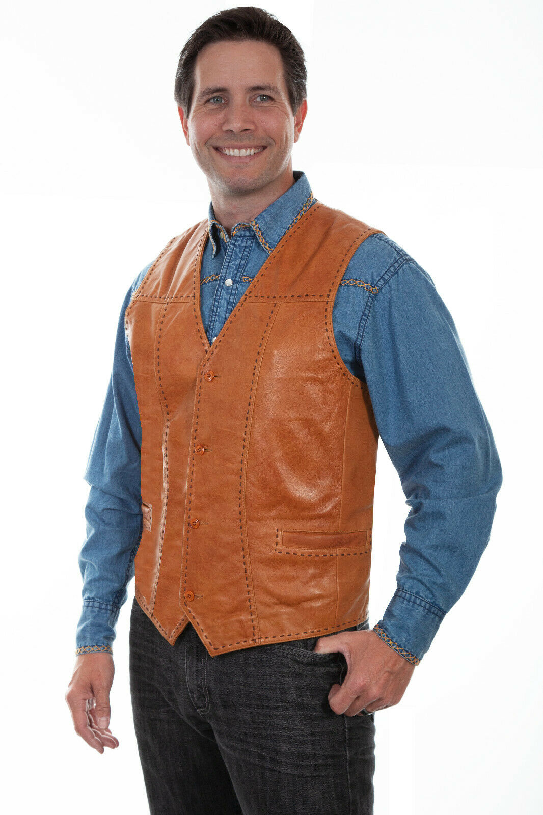Scully Men's Lambskin Pick Stitch Vest 6