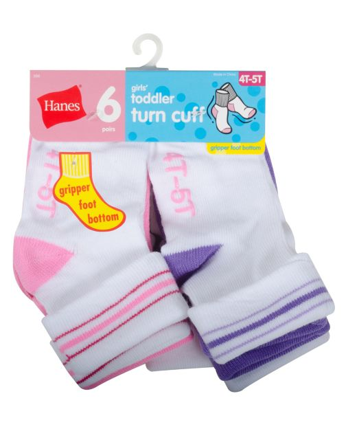 Hanes Infant/Toddler Girls' Turn Cuff Socks 6-Pack 36T6