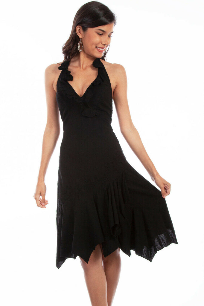 cully Cantina Collection Ruffled Embroidered Halter Cotton Dress PSL-054