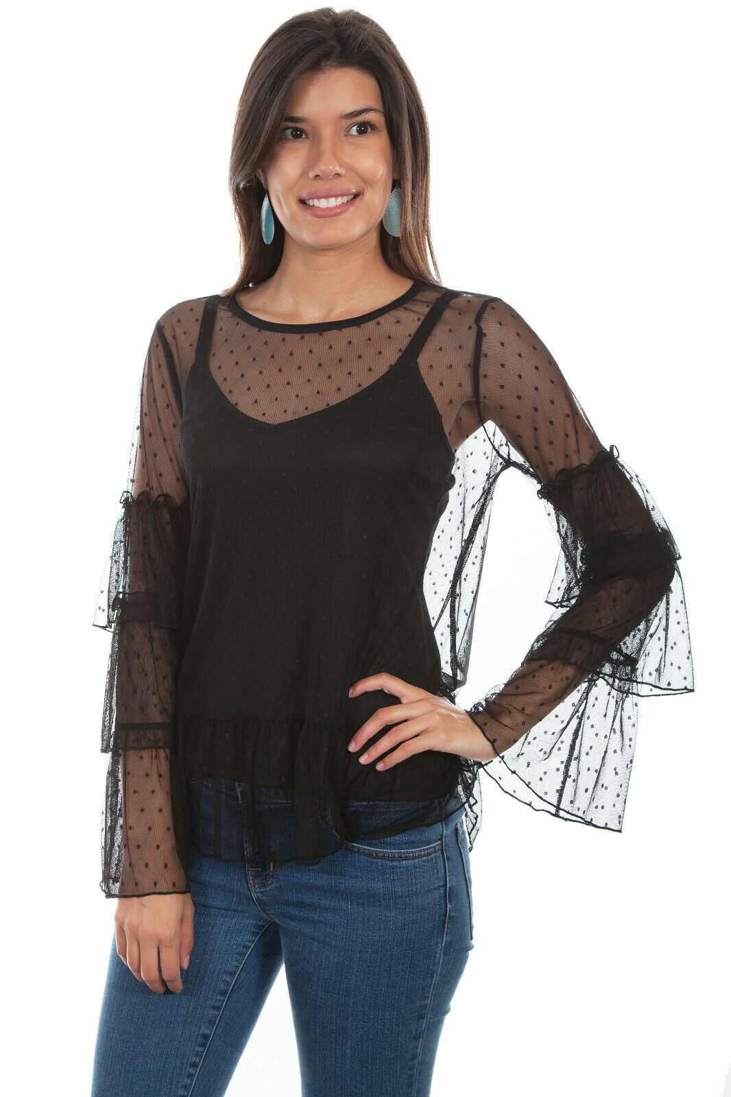 Scully Women's Black 2 Pc Swiss Dot Long Sleeve Tunic HC512