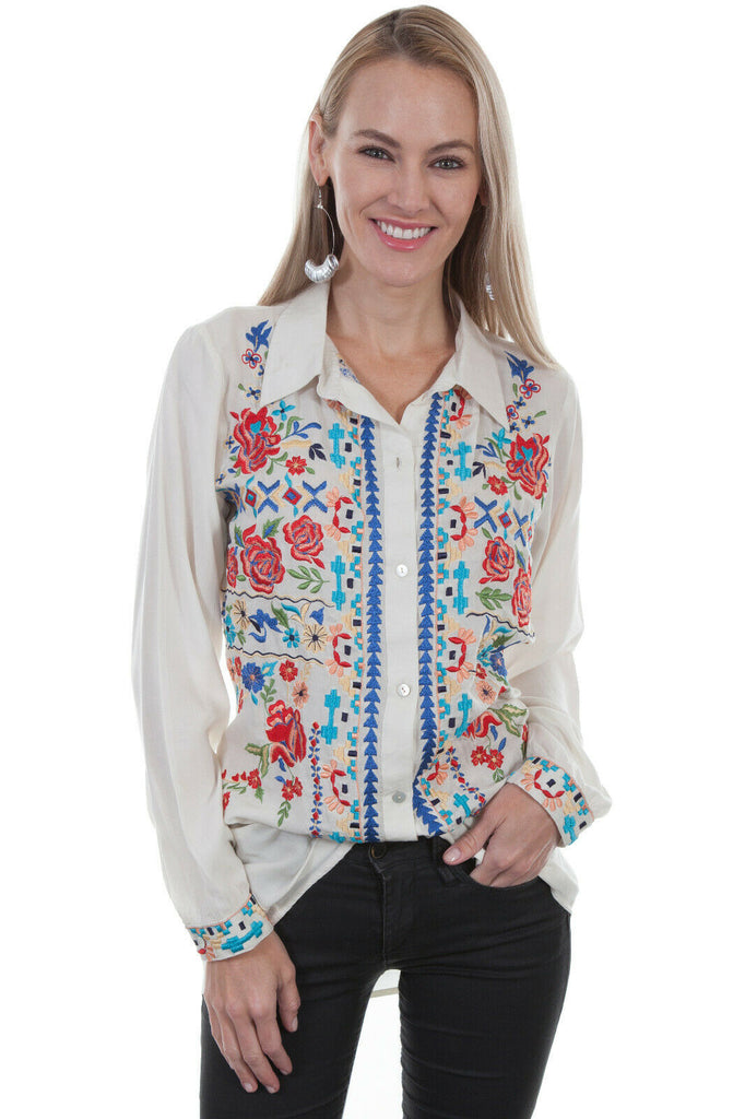 Scully Women's Viscose Bold Floral Long Sleeve Blouse HC418