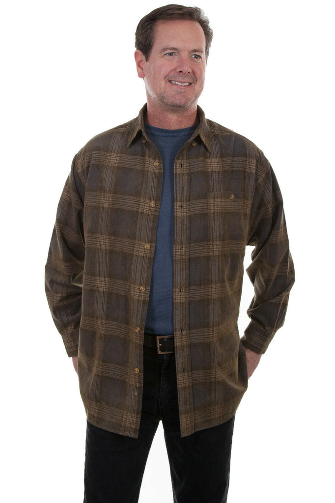 Scully Men's 100% Cotton Corduroy Plaid Long Sleeve Shirt TR-083