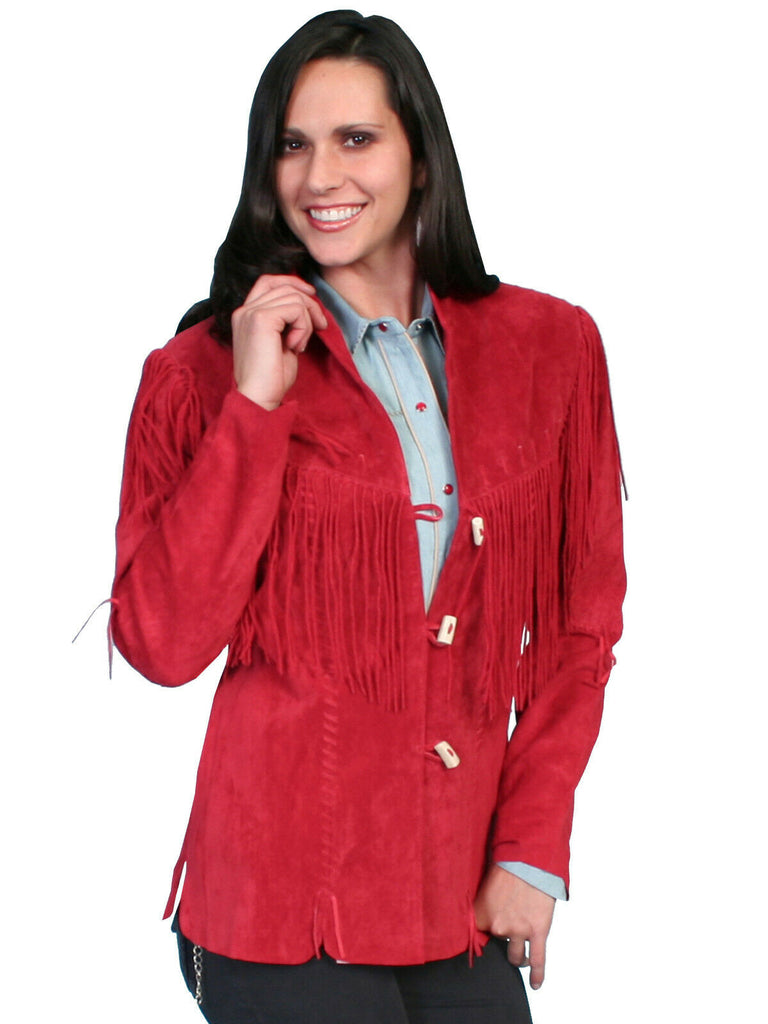 Scully Leather Women's Wooden Toggle Closure Boar Suede Fringe Jacket L9