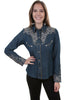 Scully Women's Poly/Rayon Scroll Long Sleeve Western Embroidered Blouse PL-866