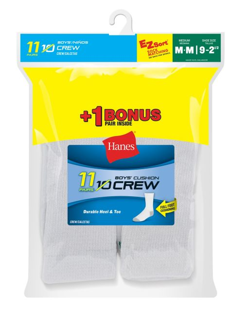Hanes EZ-Sort® Boys' Crew Socks 11-Pack (Includes 1 Free Bonus Pair) 421/11