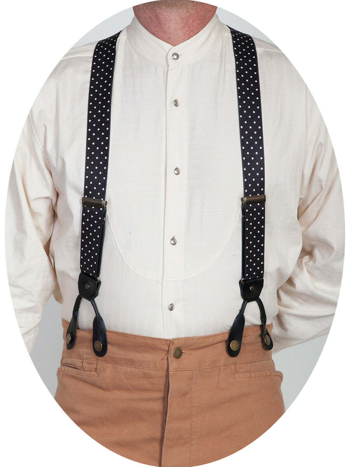Scully Rangewear Men's Elastic Steel White Polka Dot Suspenders RW244S