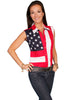 Scully Ladies Patriot Embroidered Star Flag Sleeveless Shirt RW029LSS