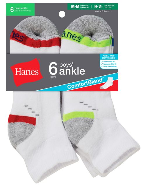 Hanes Boys' Ankle ComfortBlend® Assorted Socks 6-Pack 432/6