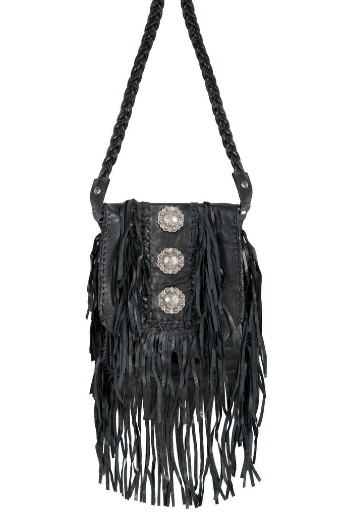 Scully Leather Handbag Womens Black Fringe Crossbody Bag B94
