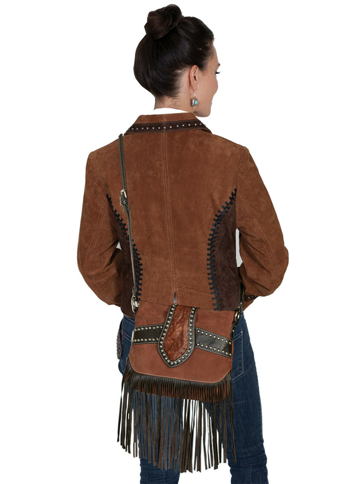 Scully Womens Brown Leather/Suede Fringe Zip Handbag B136