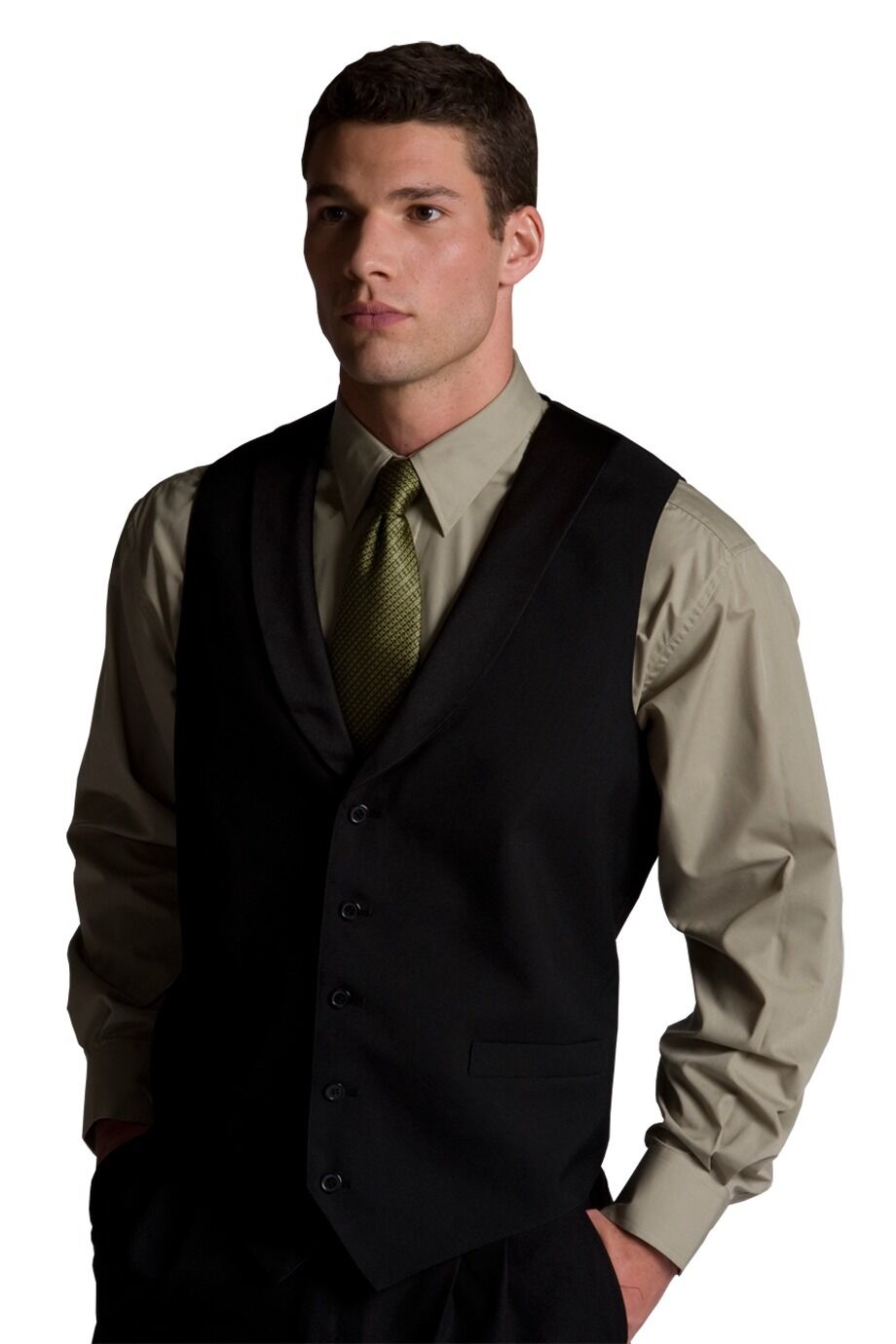 Men's Black Satin Shawl Vest 4495