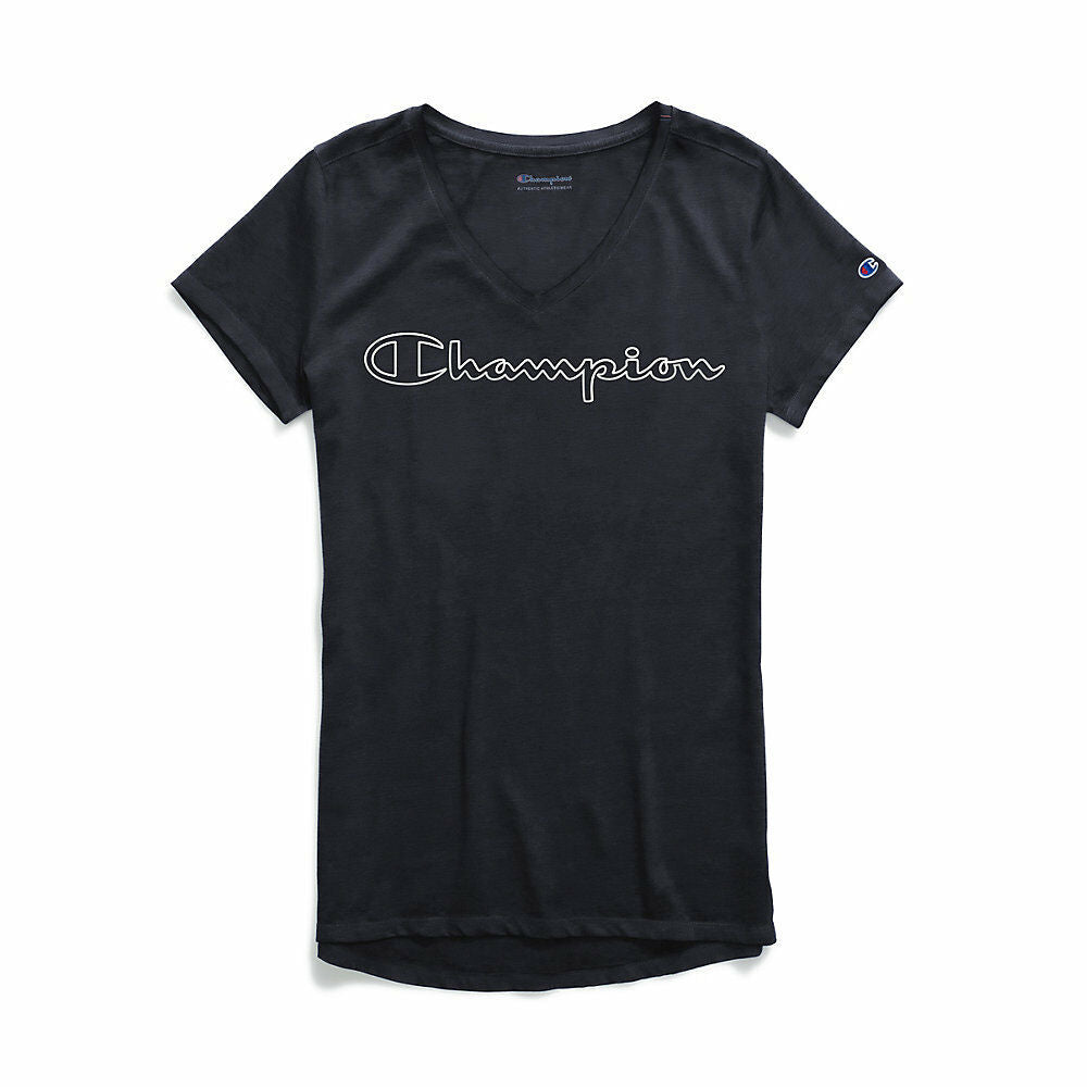 Champion Women's Authentic Wash V-Neck Tee, Colorblock Logo W0821G 549933