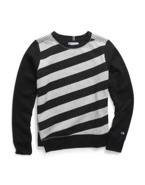 Champion Women Heritage Fleece Asymmetrical Stripe Crew W3130