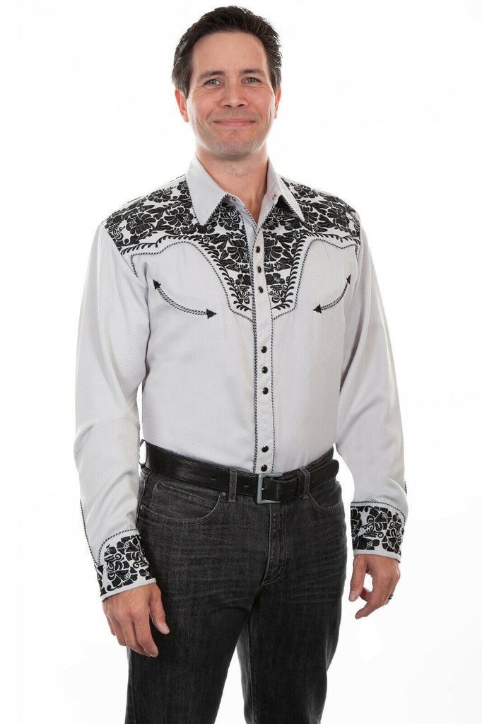 Scully Men's Western Shirt Poly Blend Floral Tooled Stitch Long Sleeve P-634