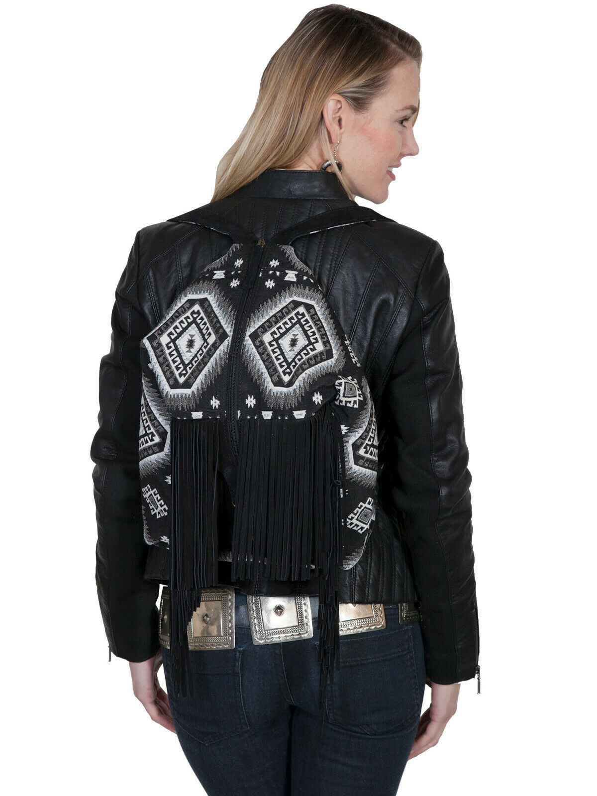Scully Womens Black Aztec Fringe Backpack B158