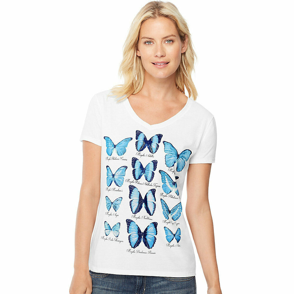 Hanes Women's Butterfly Collection Short-Sleeve V-Neck Graphic Tee GT9337 Y06594