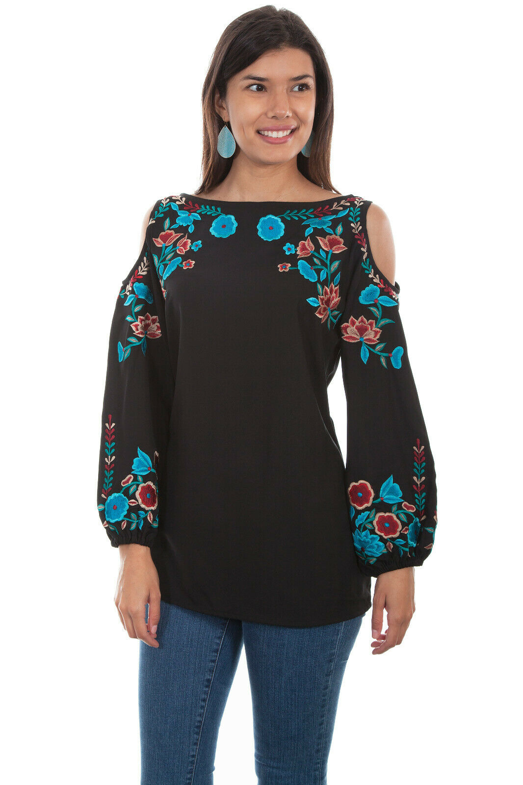 Scully Women's Black Cold Shoulder Long Sleeve Tunic HC508