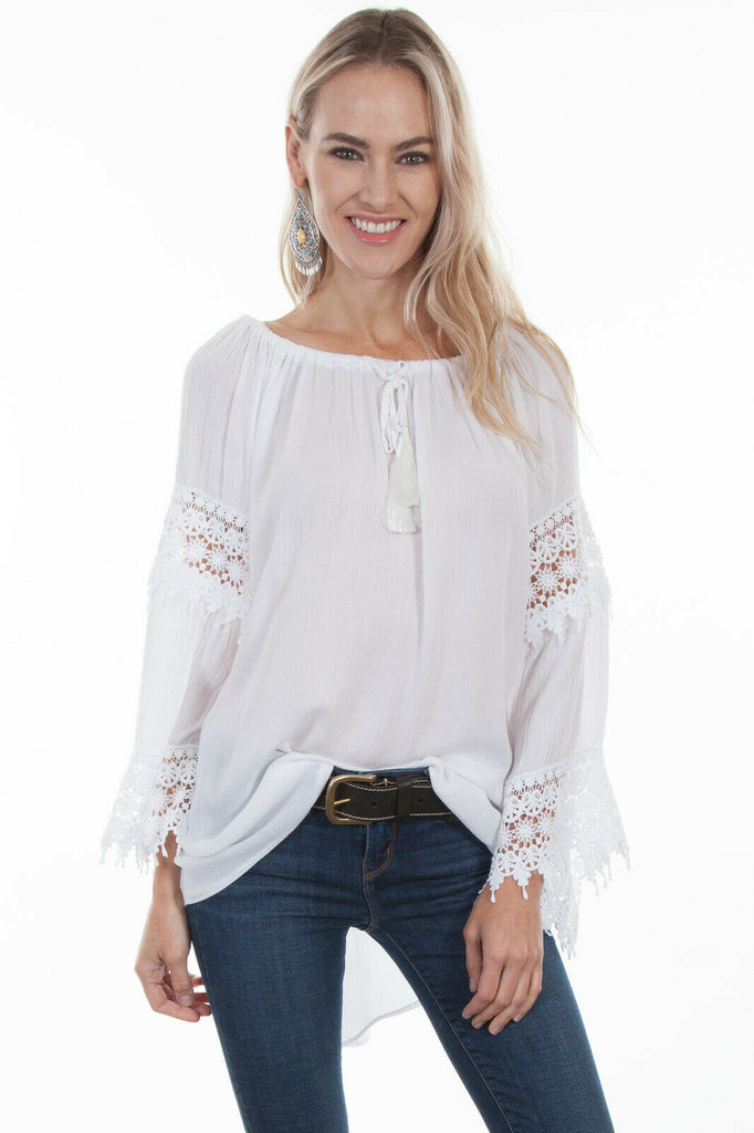 Scully Women's White Hi/Lo Long Sleeve Blouse HC352