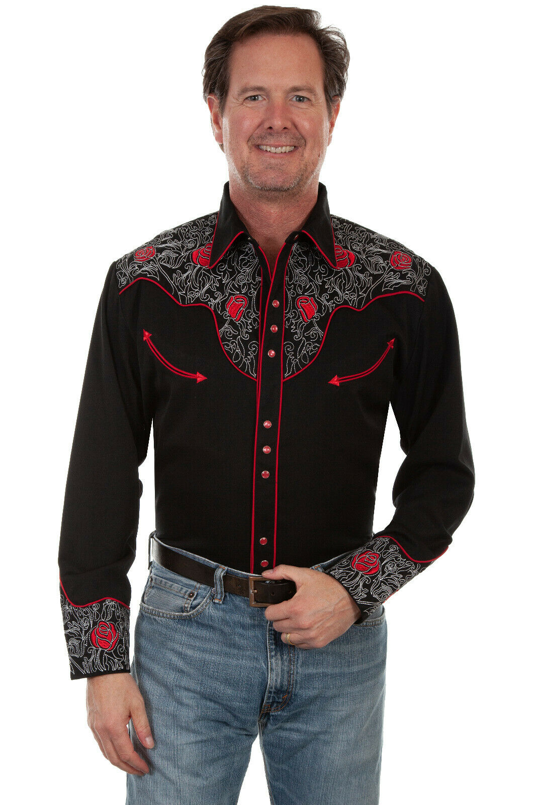 Scully Big Men's Western Legends Red Roses Embroidered Shirt P-897X