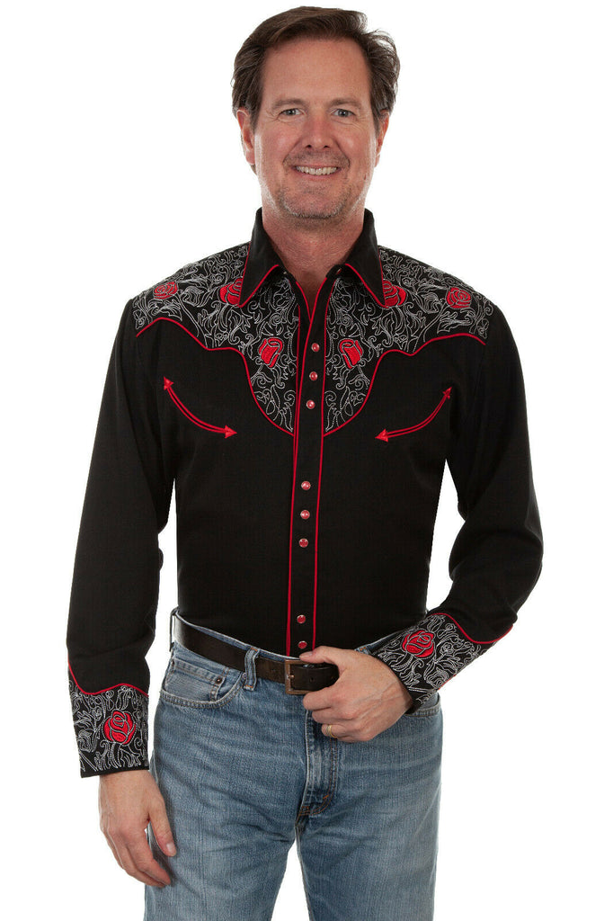 Scully Big Men's Western Legends Red Roses Embroidered Shirt P-897X