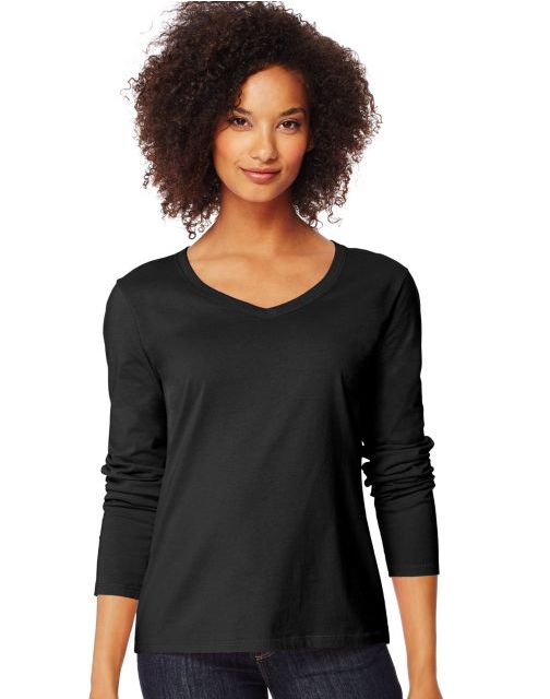 Hanes Women's Long-Sleeve V-Neck T-Shirt O9142