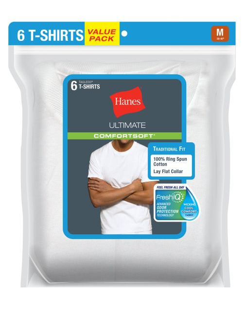 Hanes Classic Mens White Crew Neck T-Shirt P6 7870W6