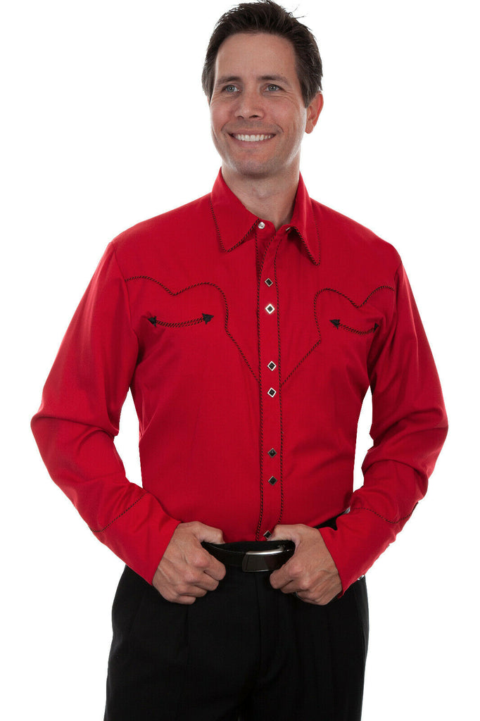Scully Men's Shirt Western Poly Blend Candy Cane Piping Long Sleeve P-726