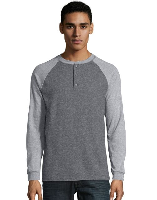 Hanes Men's Beefy-T Long-Sleeve Colorblock Henley O5811